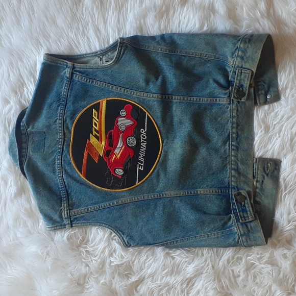 Vtg 80s Levi Strauss / ZZ Top Faded Denim Patch Vest Size Mens' Small - Picture 10 of 11